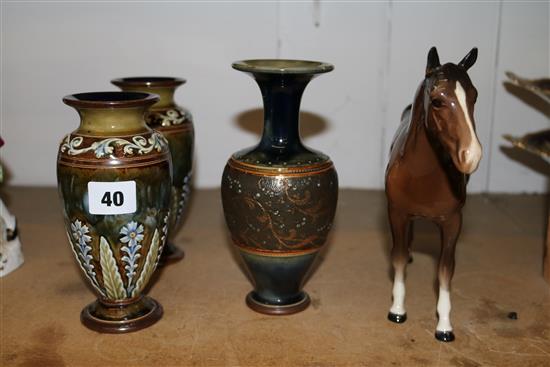 3 Doulton vases & a Beswick horse